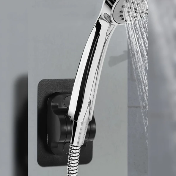 Siyah Kendinden Yapışkanlı 15 Kg Taşıyabilen Nano Duş Başlığı Askısı Mafsal Kolay Temiz Kurulum - Resim 2