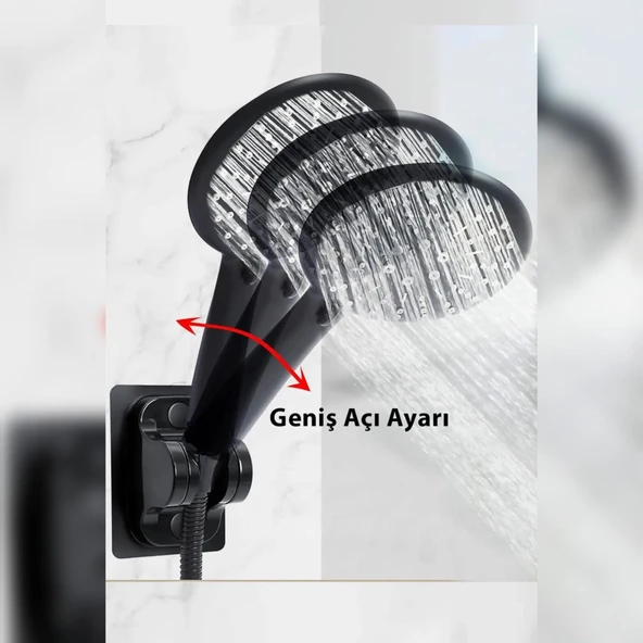Siyah Kendinden Yapışkanlı 15 Kg Taşıyabilen Nano Duş Başlığı Askısı Mafsal Kolay Temiz Kurulum - Resim 4
