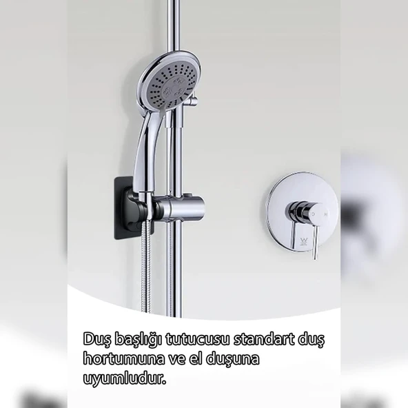 Siyah Kendinden Yapışkanlı 15 Kg Taşıyabilen Nano Duş Başlığı Askısı Mafsal Kolay Temiz Kurulum - Resim 6