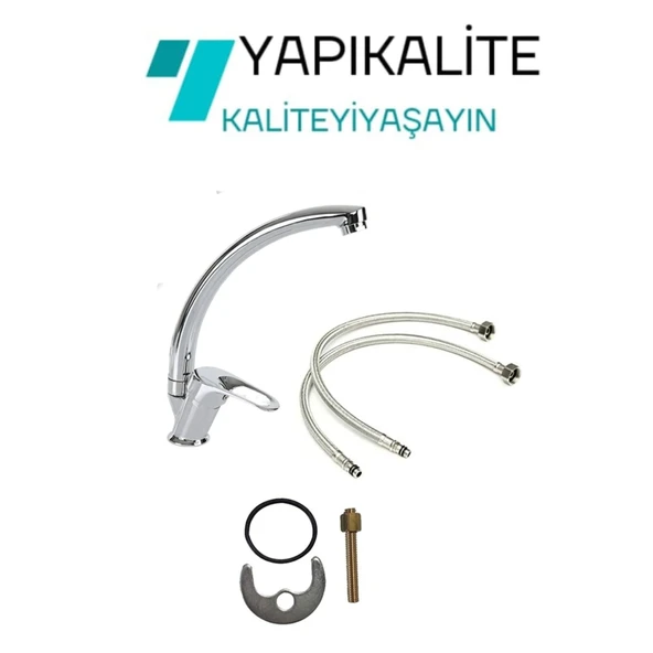 Krom Kuğu Borulu Mutfak Evye Bataryası Garantili Çift Girişli ürün görseli