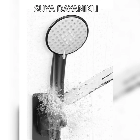 Siyah Kendinden Yapışkanlı 15 Kg Taşıyabilen Nano Duş Başlığı Askısı Mafsal Kolay Temiz Kurulum - Resim 5