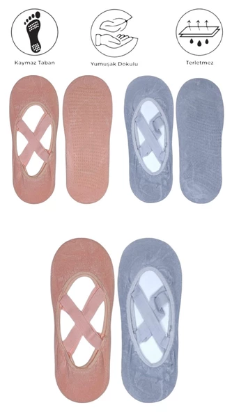 2 Adet Bayan Kaydırmaz Tabanlı Yoga Pilates Fitness Dans ve Spor Çorabı - 9