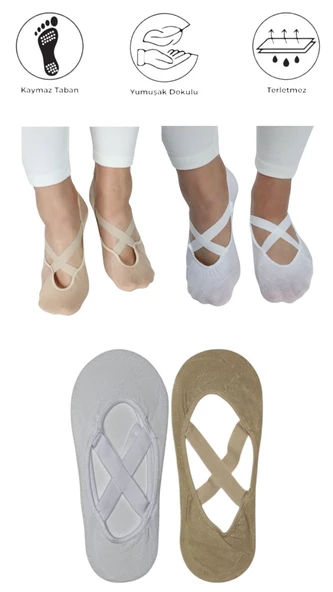 2 Adet Bayan Kaydırmaz Tabanlı Yoga Pilates Fitness Dans ve Spor Çorabı - 11