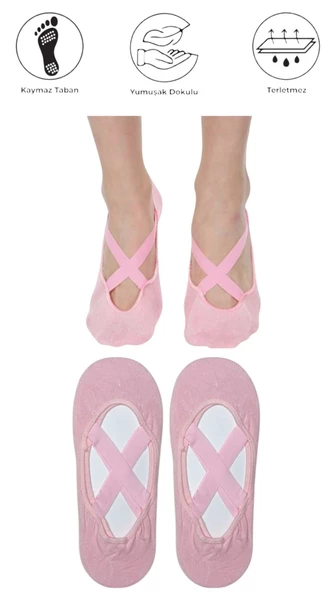 2 Adet Bayan Kaydırmaz Tabanlı Yoga Pilates Fitness Dans ve Spor Çorabı - 3