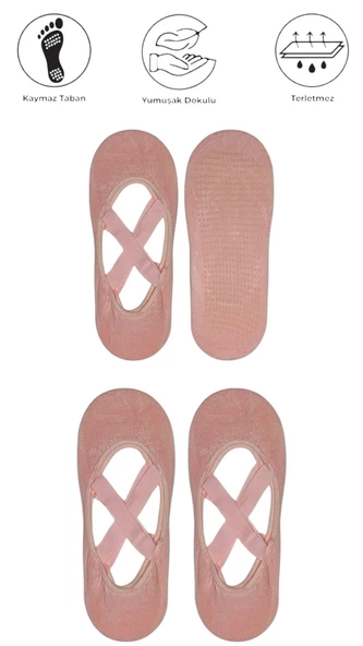 2 Adet Bayan Kaydırmaz Tabanlı Yoga Pilates Fitness Dans ve Spor Çorabı - 5
