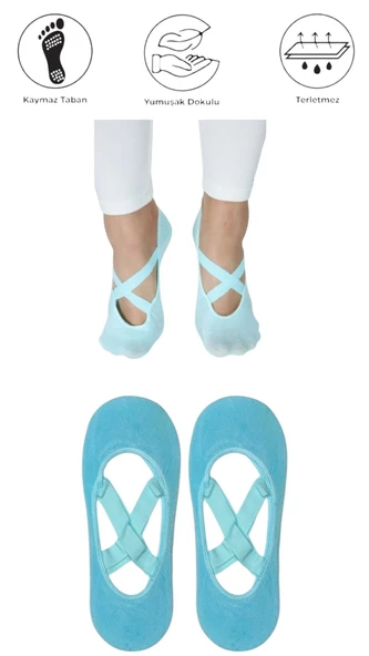 2 Adet Bayan Kaydırmaz Tabanlı Yoga Pilates Fitness Dans ve Spor Çorabı - 6