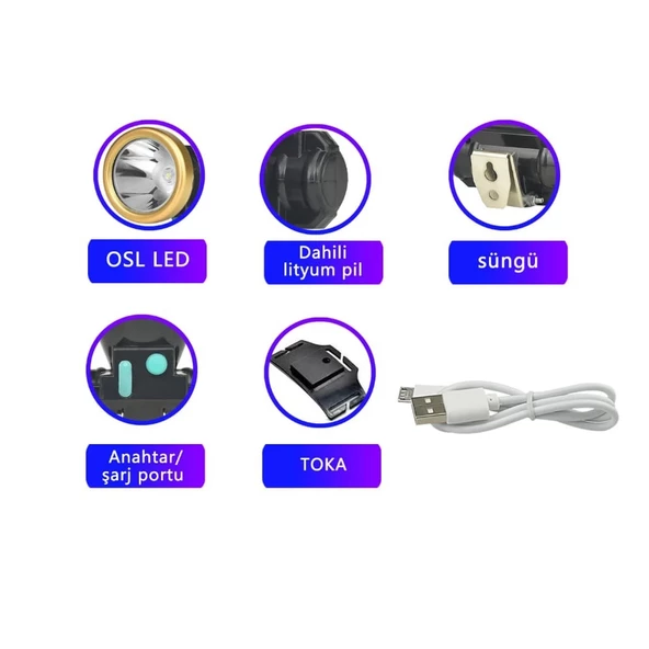 Şarjlı Baret Lambası Osl Led  Wt-065 - 2