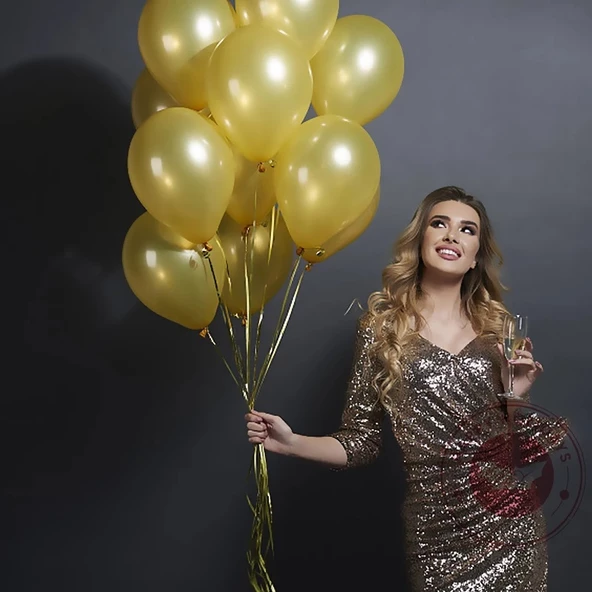 VIP DELUXE 25 PCS SHINY METALLIC GOLD BALLOON 1.KALİTE PARLAK METALİK GOLD BALON HELYUM GAZI UYUMLU