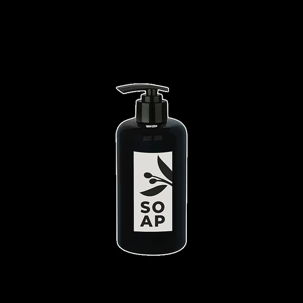 Siyah Soap Baskılı Sıvı Sabunluk Yuvarlak Plastik Pompalı 500 ML