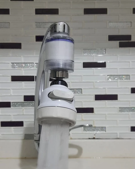 Filtreli Kireç Önleyici 360 Derece Dönen Hareketli Musluk Başlığı - 3 Fonksiyonlu - Krem - Resim 4