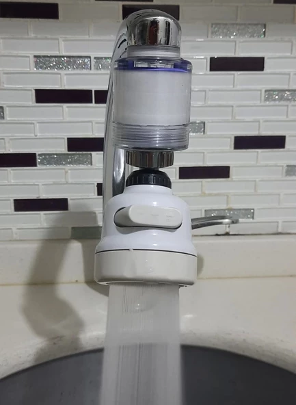 Filtreli Kireç Önleyici 360 Derece Dönen Hareketli Musluk Başlığı - 3 Fonksiyonlu - Krem ürün görseli