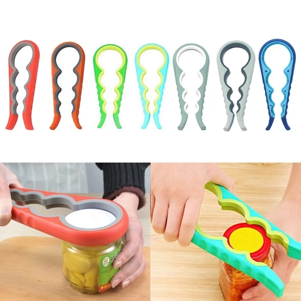 4 Fonksiyonlu Plastik -Silikon Şişe Kavanoz Kapağı Açma Aparatı - 3
