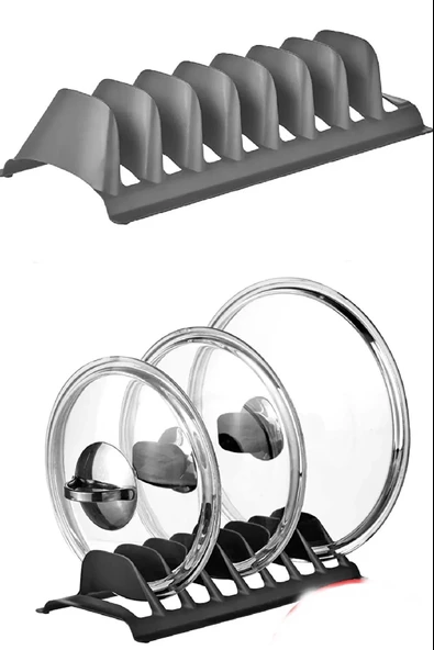 2 Adet 8 Bölmeli Tencere Kapak Rafı - Simple Tabaklık - Kapak Organizeri - Resim 4