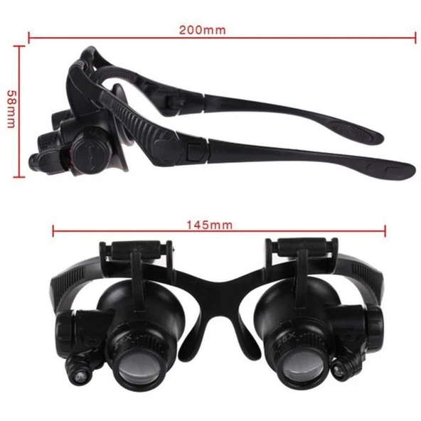 Gözlük Modeli 10X 15X 20X 25X Lens 2 Led Işıklı Büyüteç 9892G - 2