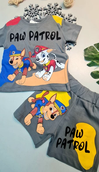 Erkek Bebek Paw Patrol Yazılı Kısa Kol Şort Takım - 2