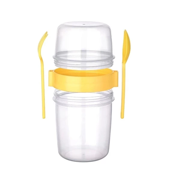 Çift Hazneli - Çatal Kaşıklı Portatif Müsli -Atıştırmalık Kabı 500 ML - 3
