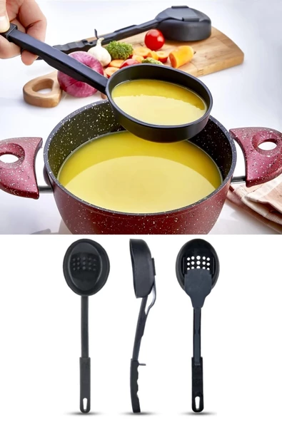 Isıya Dayanıklı 3 in 1 Servis Kepçesi - Kepçe Kevgir Kaşık 3'ü Bir Arada Servis Seti - Resim 3