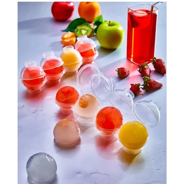 Üstten Doldurmalı Yatay 4 Bölmeli  Küre Buz Topu Kalıbı -  Yuvarlak Buz Topu Yapma Aparatı ürün görseli