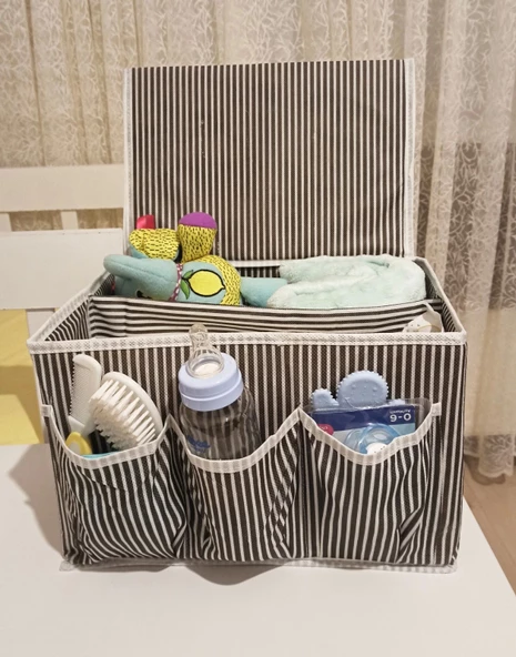 Tutturma Aparatlı Bebek Beşik Başucu Düzenleyici Kapaklı 5 Bölmeli Organizer - 3