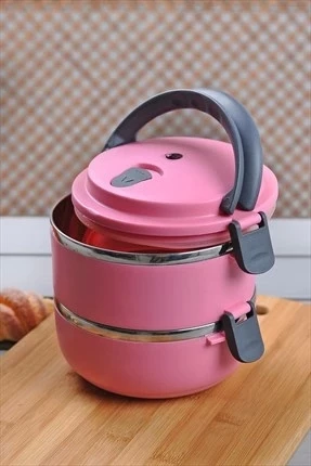 Sefer Tası Yemek Termosu Saklama Kabı Termosu 2li - ÇELİK Pembe - 4
