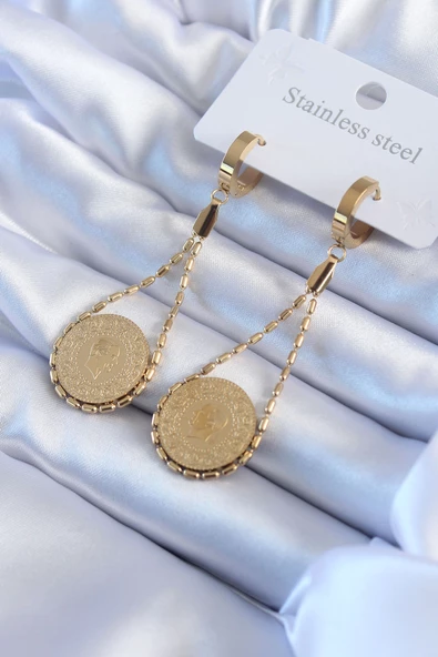316L Çelik Gold Renk Çyrek Model Kadın Küpe - TJ-BKP8017