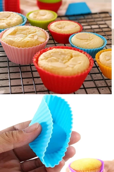 6 Adet Yıkanabilir Mini Tırtıklı Muffin Kalıbı- Ribanalı Kek-Cupcake- Renkli Hamur Işi Kabı - Resim 4