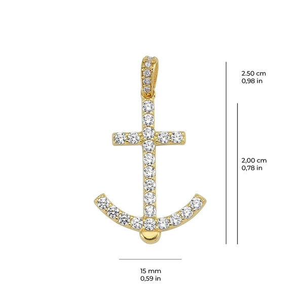 14 Ayar Altın Taşlı Çapa Kolye Ucu 1,63 gr - Resim 2