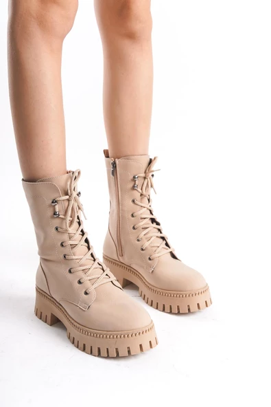 Kadın Kalın Tırtık Taban Bağcıklı Fermuarlı Günlük Postal Bot - Resim 3