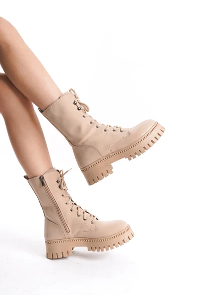 Kadın Kalın Tırtık Taban Bağcıklı Fermuarlı Günlük Postal Bot - Resim 2