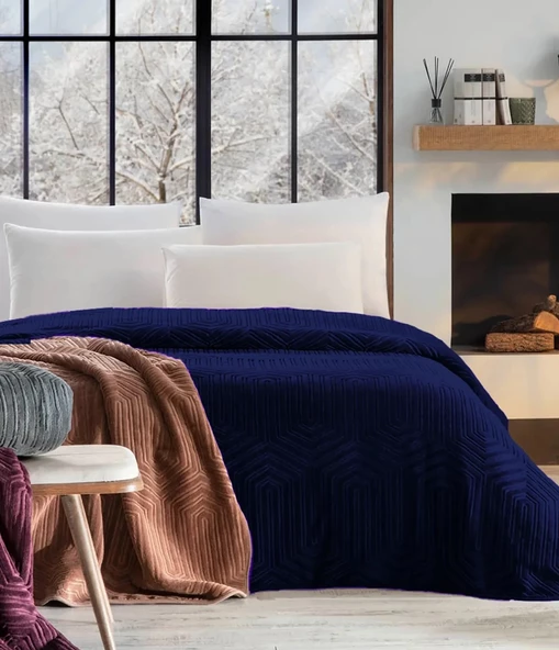 Özdilek Battaniye Trendy Art Deco Lacıvert Çift Kişilik