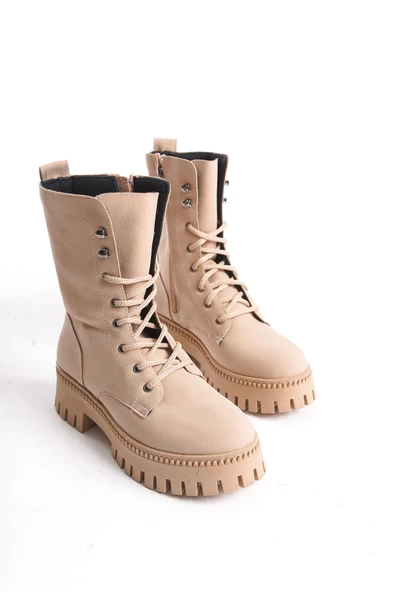 Kadın Kalın Tırtık Taban Bağcıklı Fermuarlı Günlük Postal Bot - Resim 4