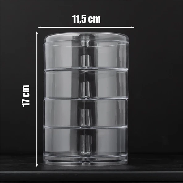 Porsima AK-515 4 Katlı Dönebilen Takı ve Makyaj Organizer Çok Amaçlı Düzenleyici Kozmetik Organizer Şeffaf - 3