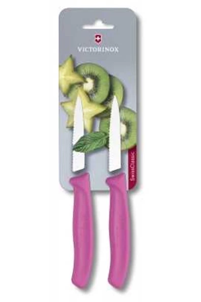 Victorinox 6.7636.L115B 8cm Pembe 2li Tırtıklı Soyma Bıçağı, Blisterli Paket