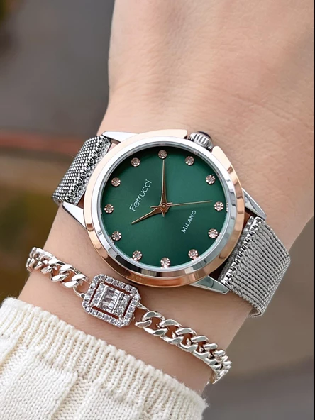 Ferrucci Çelik Kordon 2 Yıl Garantili Yeni Sezon 30 Mt Suya Dayanıklı Kadın Kol Saati BFC.03442.04 ürün görseli