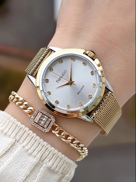 Ferrucci Çelik Kordon 2 Yıl Garantili Yeni Sezon 30 Mt Suya Dayanıklı Kadın Kol Saati BFC.03442.02 ürün görseli