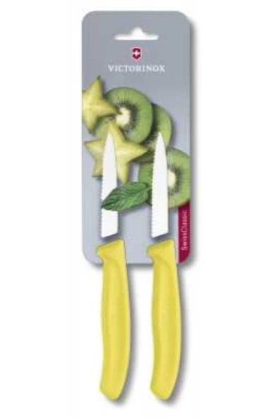 Victorinox 6.7636.L118B 8cm Sarı 2li Tırtıklı Soyma Bıçağı, Blisterli Paket