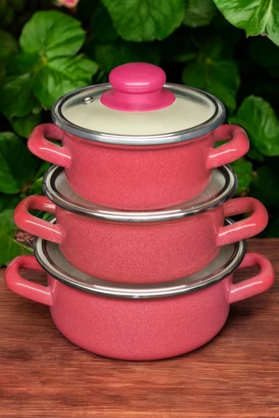 Nishev.com Evini Sev 6 Parça Mini Emaye Tencere Seti 12/14/16 cm – Kırmızı