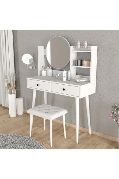Roewood Efsane Makyaj Masası Beyaz Tabure Takım - 2