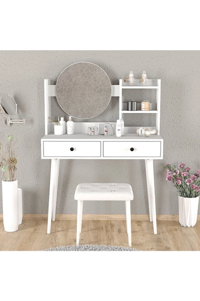 Roewood Efsane Makyaj Masası Beyaz Tabure Takım - 3