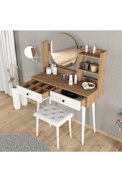 Roewood Efsane Makyaj Masası Ahşap Tabure Takım