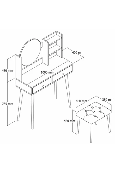 Roewood Efsane Makyaj Masası Ahşap Tabure Takım - 5