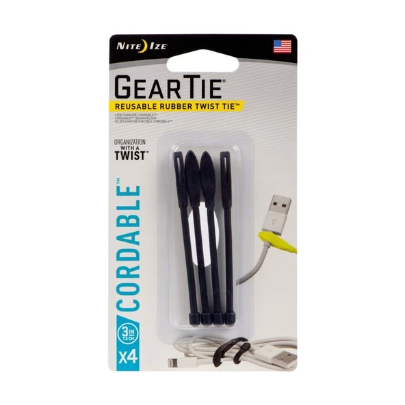 Nite Ize Gear Tie Kablo Düzenleyici Siyah 7.6cm 4lü Paket ürün görseli