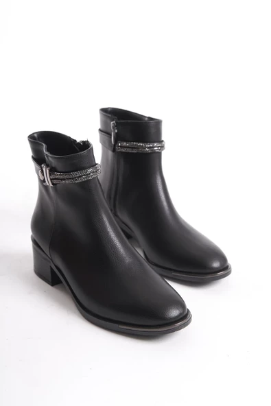 Kadın Kalın Topuklu Yanı Kristal Taş Detaylı Fermuarlı Günlük Şık Bot - Resim 4