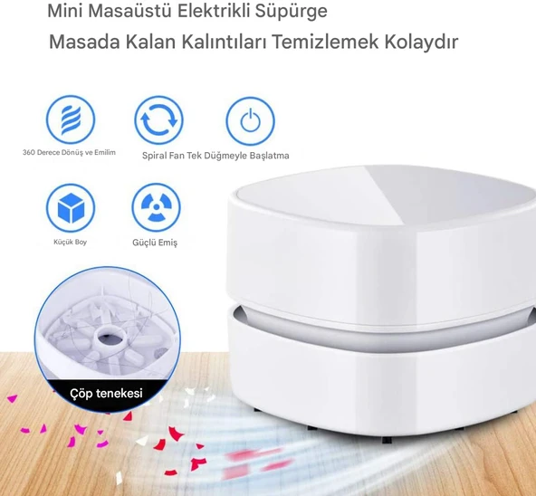 QASUL Şarj Edilebilir  Taşınabilir Kablosuz Mini Masa Süpürgesi - 3