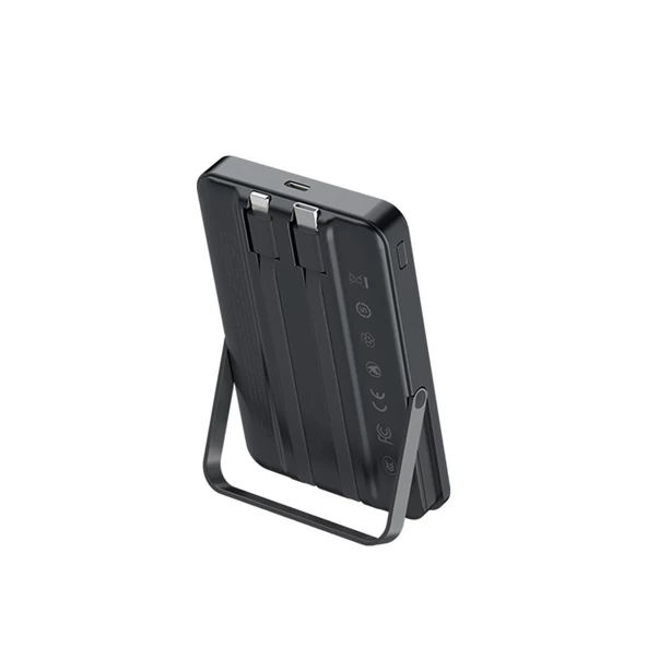 Recci RPB-W27 Samsung Galaxy Serisi Dijital LED Göstergeli Kablosuz Şarj Özellikli Type-C ve Lightning Kablolu Powerbank 20W 10.000mAh - 4