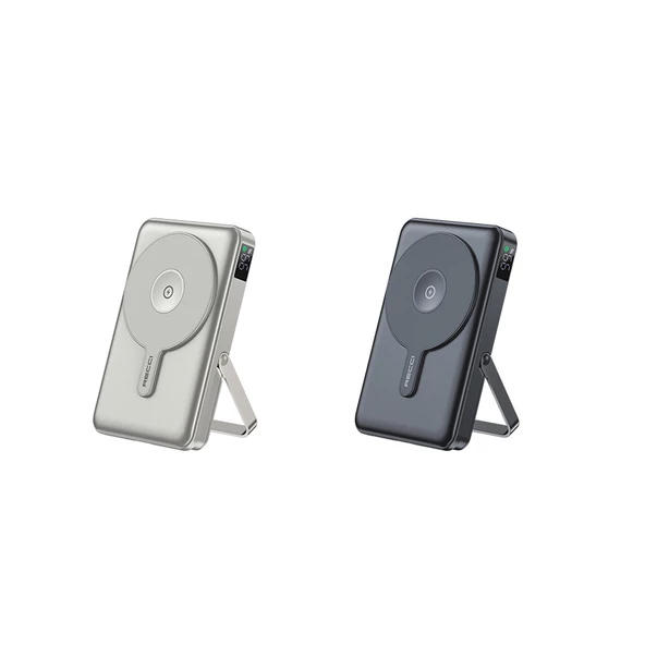 Recci RPB-W27 Samsung Galaxy Serisi Dijital LED Göstergeli Kablosuz Şarj Özellikli Type-C ve Lightning Kablolu Powerbank 20W 10.000mAh - 9