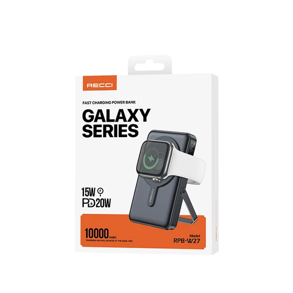 Recci RPB-W27 Samsung Galaxy Serisi Dijital LED Göstergeli Kablosuz Şarj Özellikli Type-C ve Lightning Kablolu Powerbank 20W 10.000mAh - 8