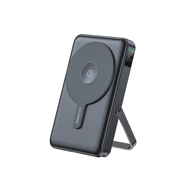 Recci RPB-W27 Samsung Galaxy Serisi Dijital LED Göstergeli Kablosuz Şarj Özellikli Type-C ve Lightning Kablolu Powerbank 20W 10.000mAh - 2