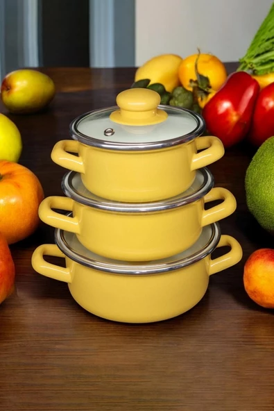Nishev.com Evini Sev 6 Parça Mini Emaye Tencere Seti 12/14/16 cm – Sarı - 2