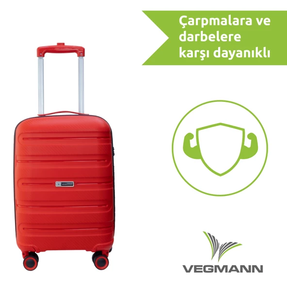 Vegmann Polipropilen (PP) Atlas Kırmızı Kabin Boy Valiz - 8